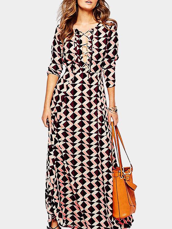 Long Sleeve Geometrical Maxi Dress