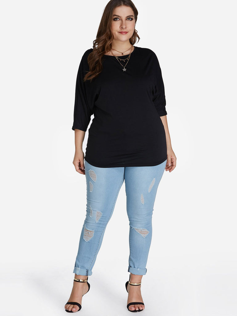 Womens 3/4 Sleeve Plus Size Tops