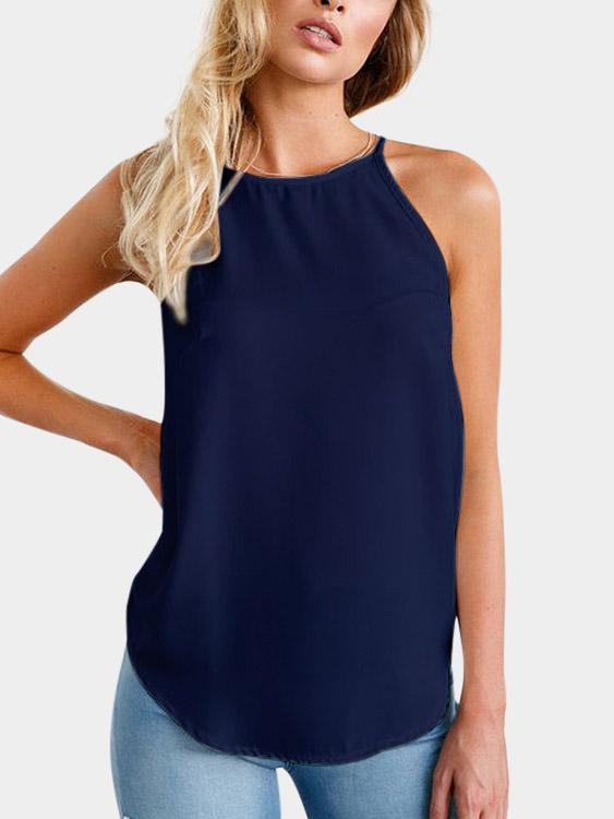 Crew Neck Sleeveless Irregular Hem Camis