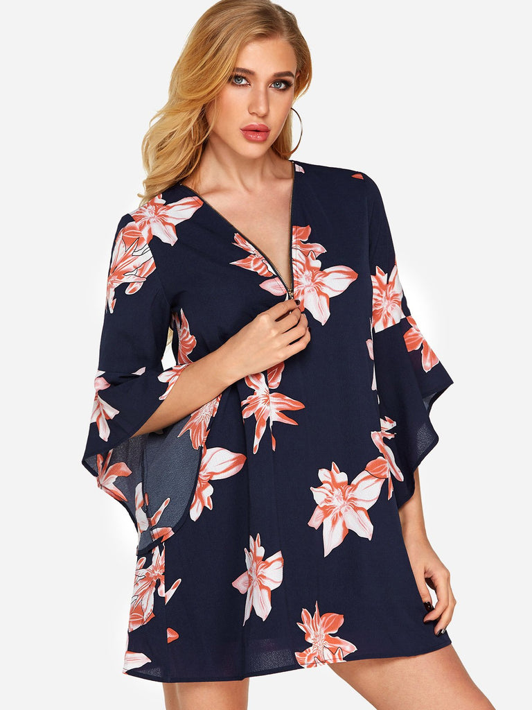 Ladies Navy Floral Dresses