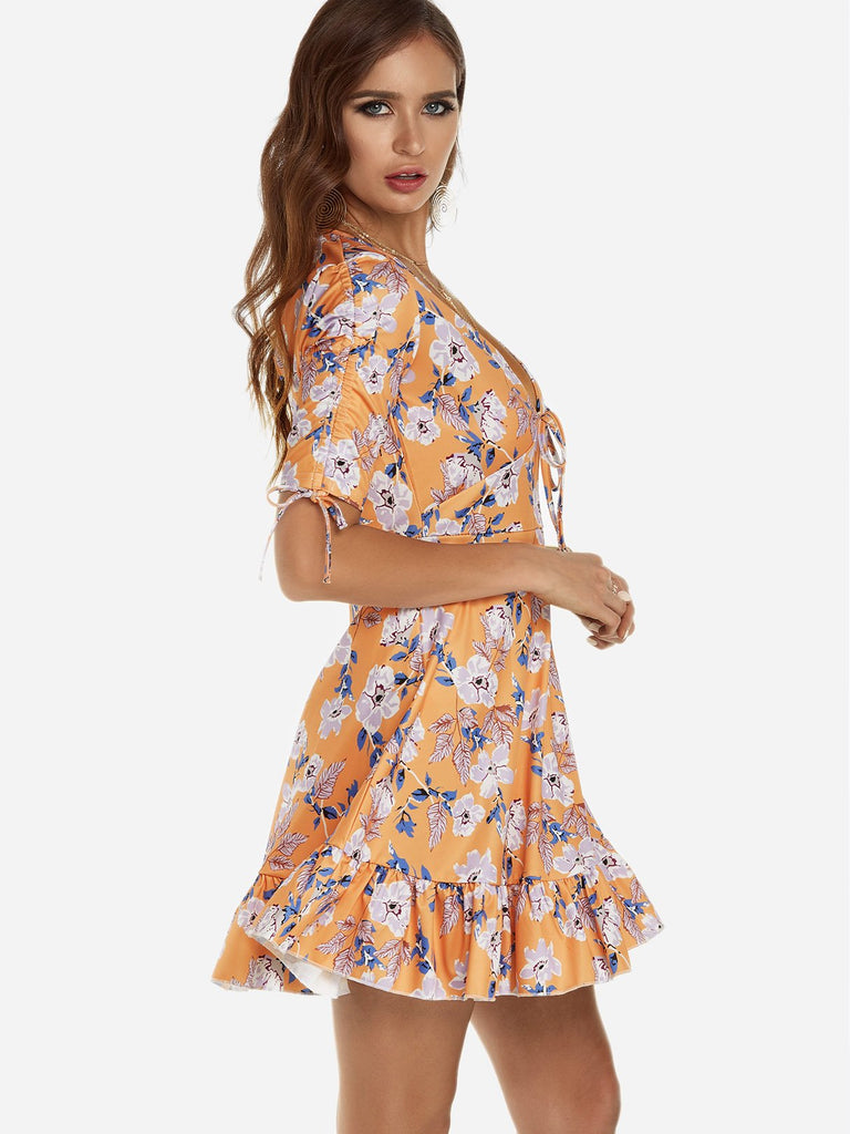 Ladies Orange Floral Dresses