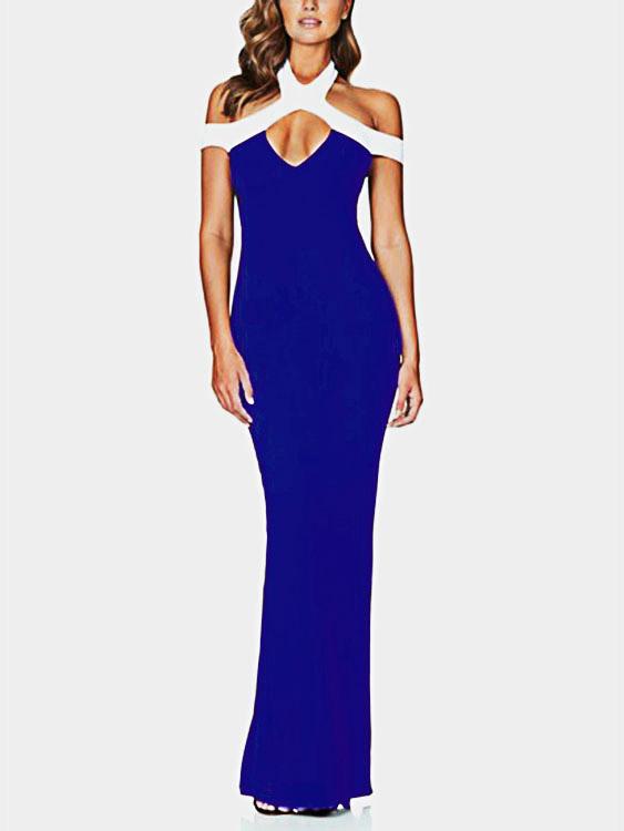 Halter Cold Shoulder Cut Out Sleeveless Navy Sexy Dresses