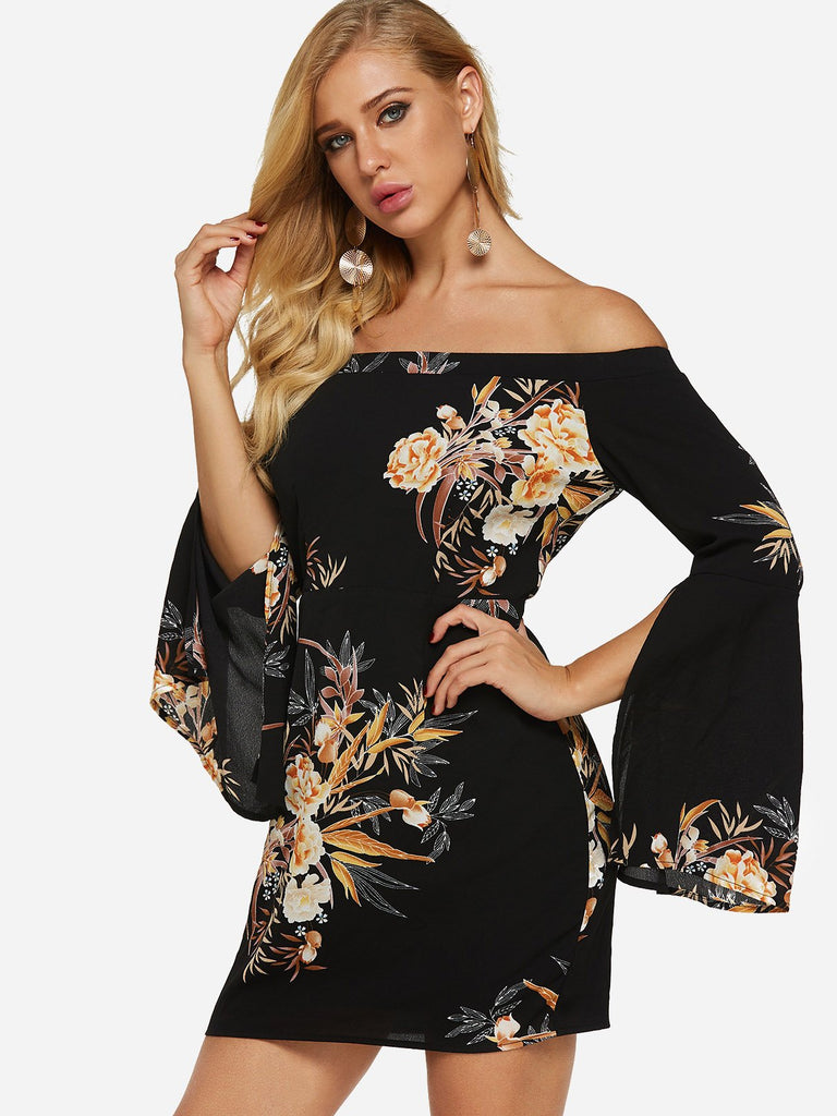 Ladies Black Floral Dresses