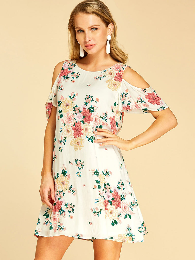 Ladies White Floral Dresses