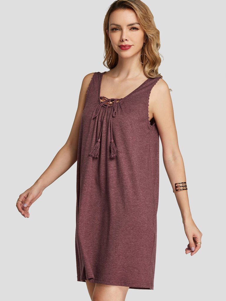 Ladies Burgundy V-Neck Dresses