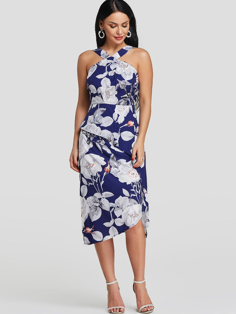 Womens Blue Floral Dresses