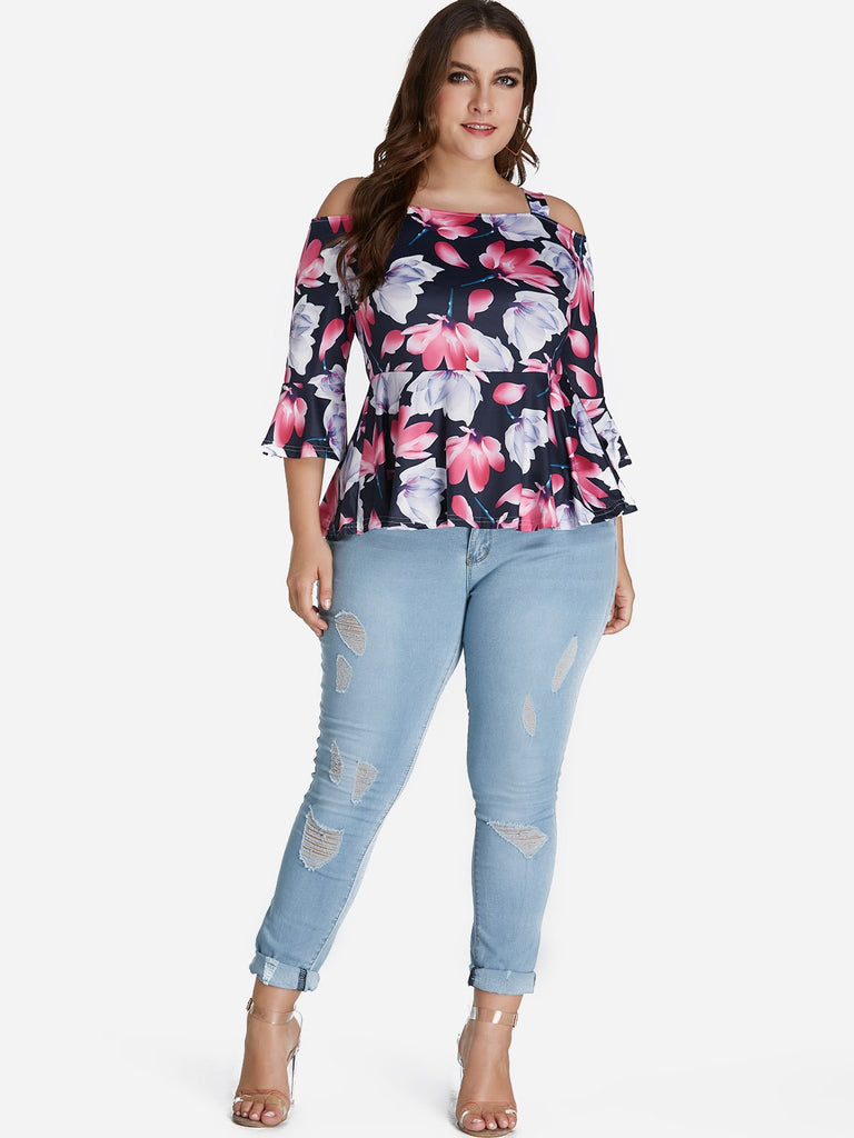 Womens 3/4 Sleeve Plus Size Tops