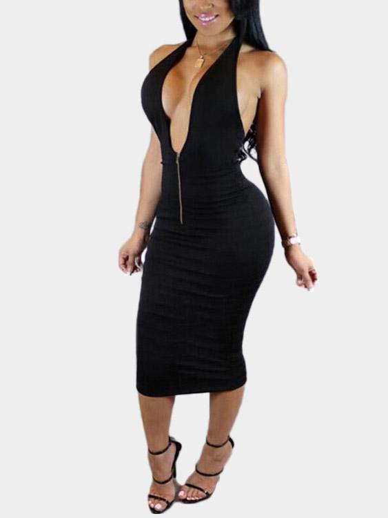 Black Halter Sleeveless Backless Bodycon Sexy Dresses