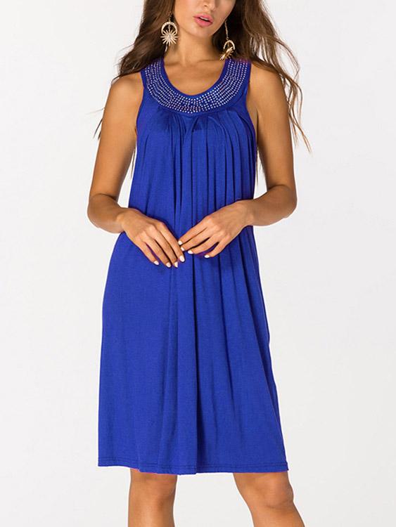 V-Neck Pleated Sleeveless Blue Beach Dresses 