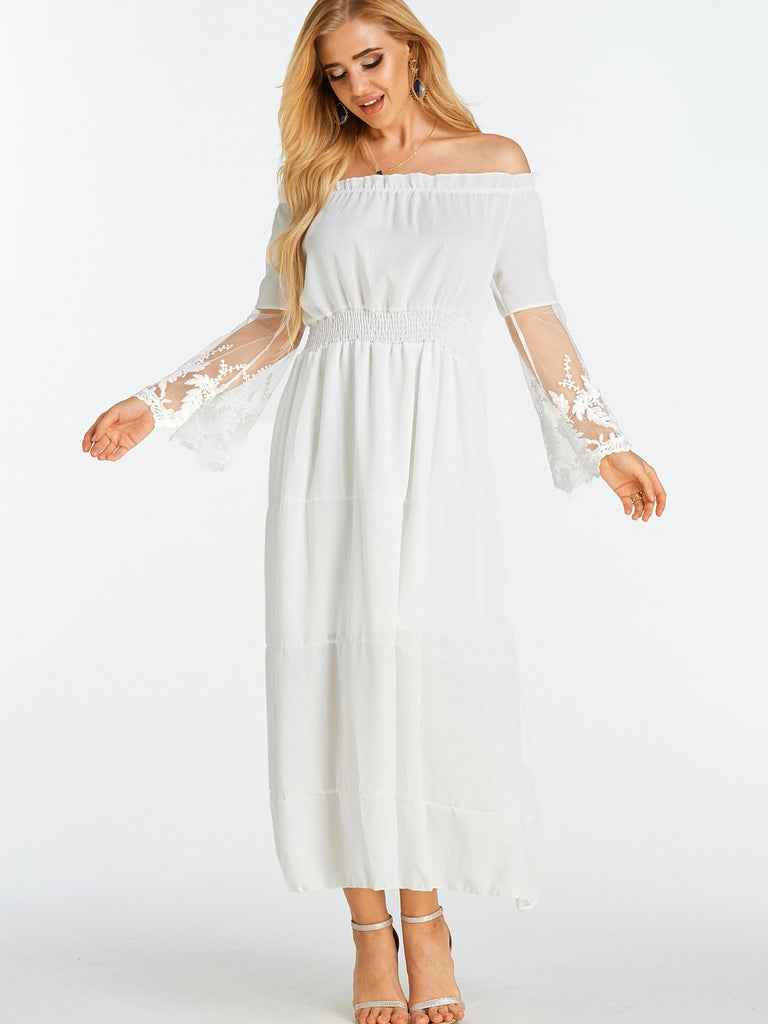 Ladies White Off The Shoulder Dresses