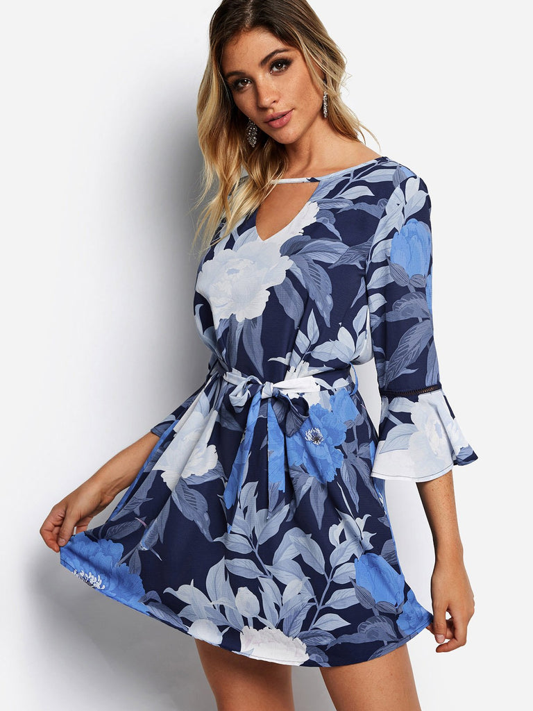 Ladies Blue Floral Dresses