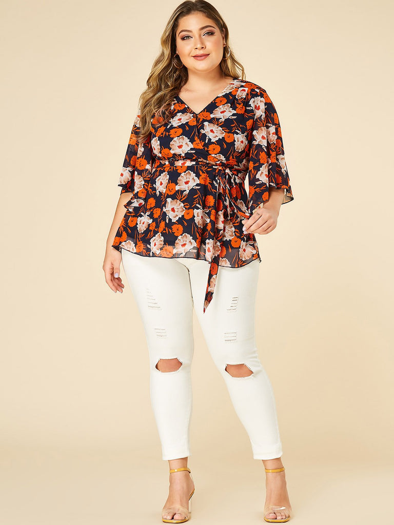 Womens Floral Plus Size Tops