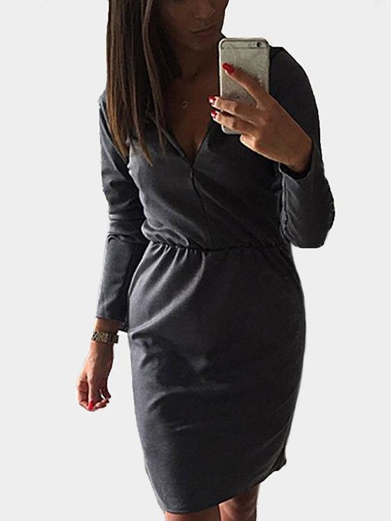 Womens Grey V-Neck Dresses