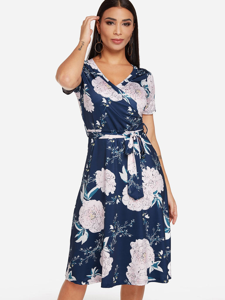 Ladies Navy Floral Dresses