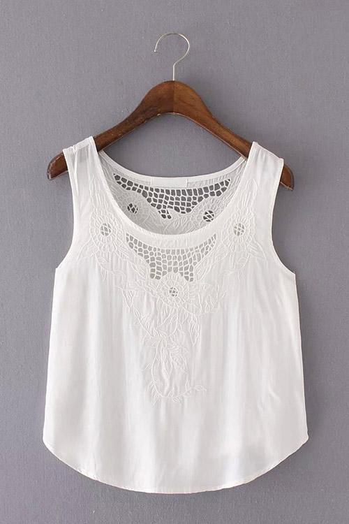 Round Neck Ultra-Thin Lace Insert Cami Top