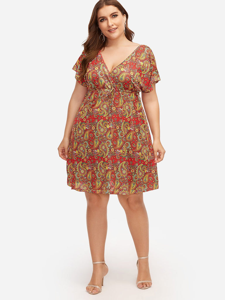 Womens Short Sleeve Plus Size Midi Dress