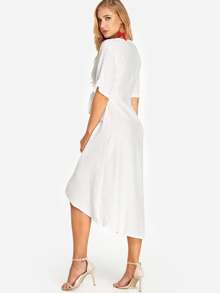 Womens White V-Neck Dresses