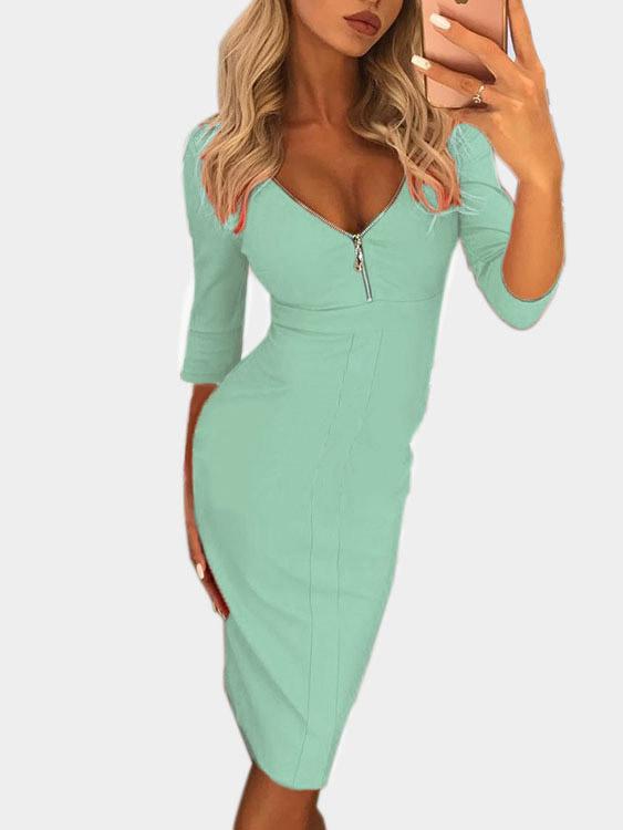 Womens Green V-Neck Dresses