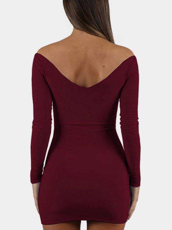 Womens Burgundy V-Neck Dresses