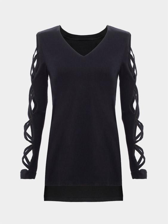 V-Neck Long Sleeve Black T-Shirts