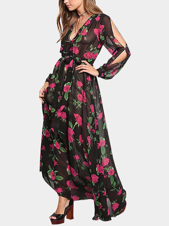 Ladies Black Floral Dresses