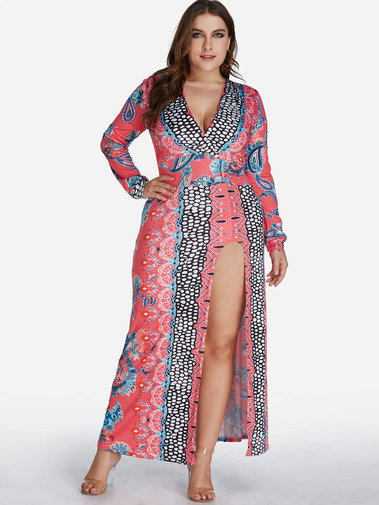 Womens Long Sleeve Plus Size Maxi Dress