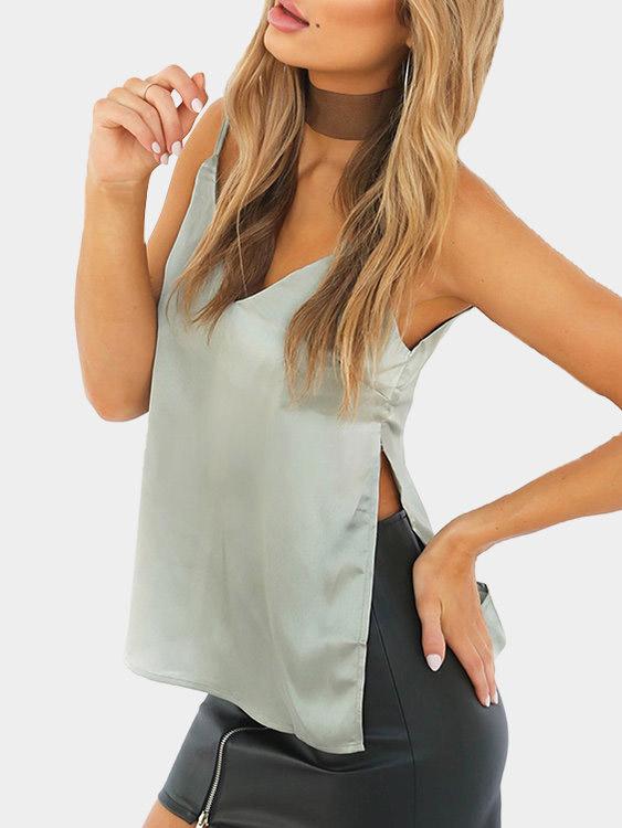 V-Neck Backless Slit Sleeveless Camis