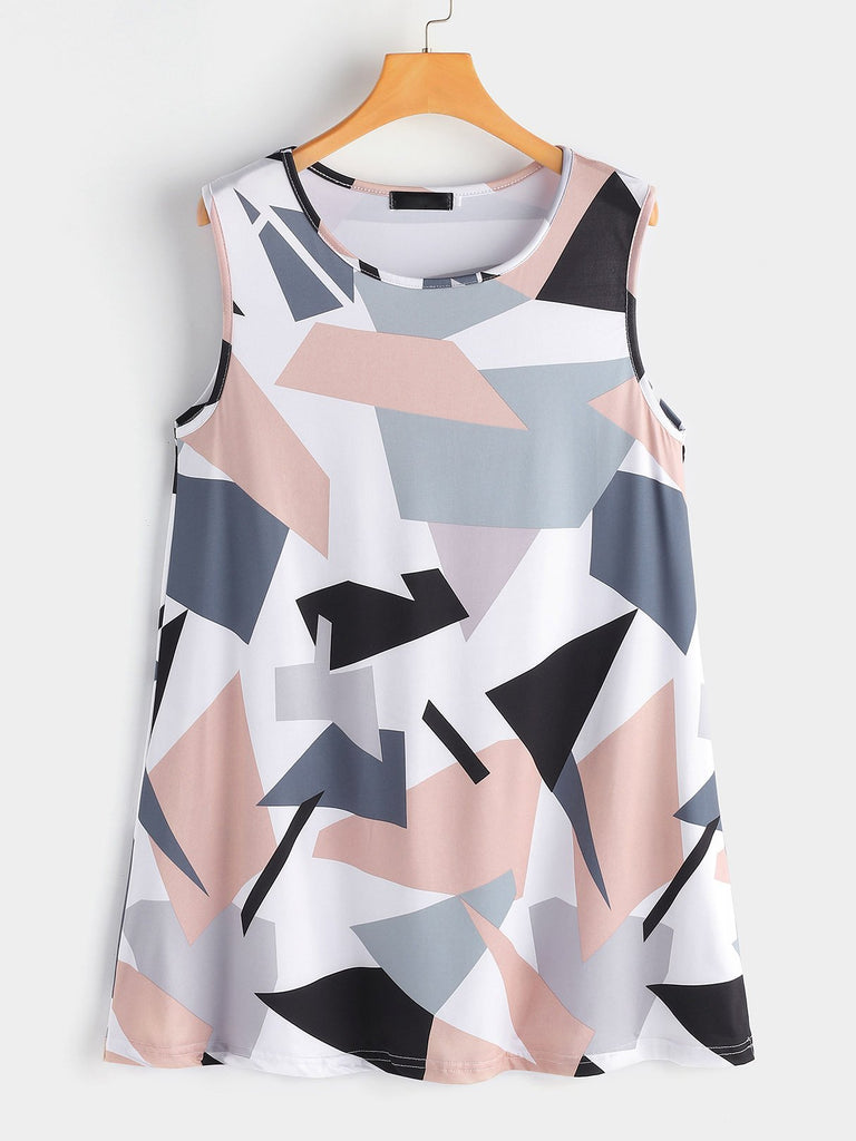 Round Neck Sleeveless Geometrical Casual Dress