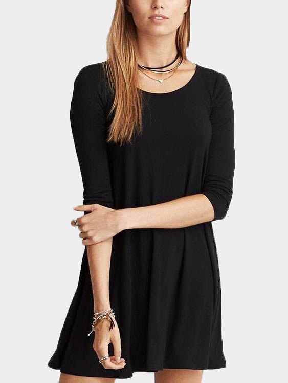 Black Round Neck Half Sleeve Plain Lace-Up Mini Dress