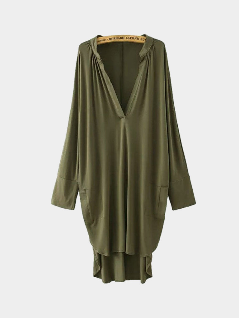 V-Neck Long Sleeve Green Dresses