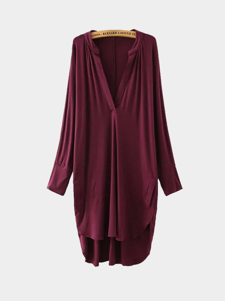 V-Neck Long Sleeve Burgundy Dresses