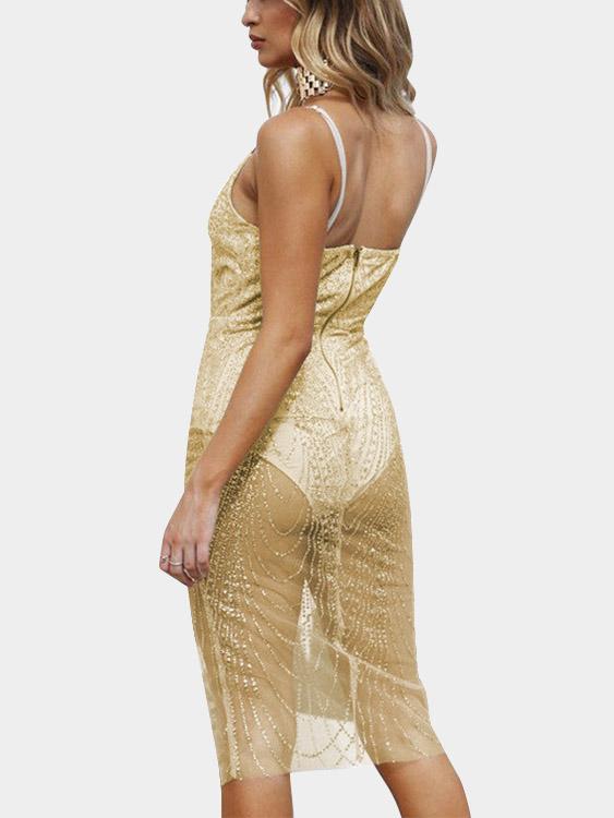 Womens Gold V-Neck Dresses