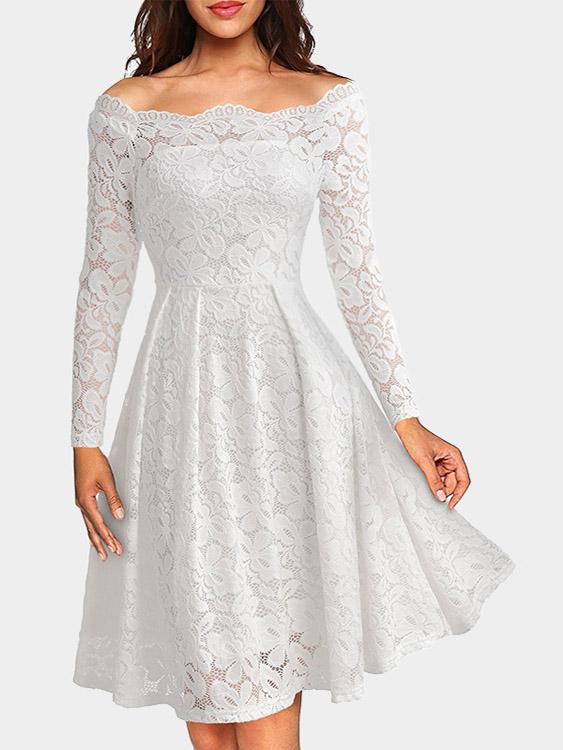 Bateau Lace Long Sleeve White Sexy Dresses