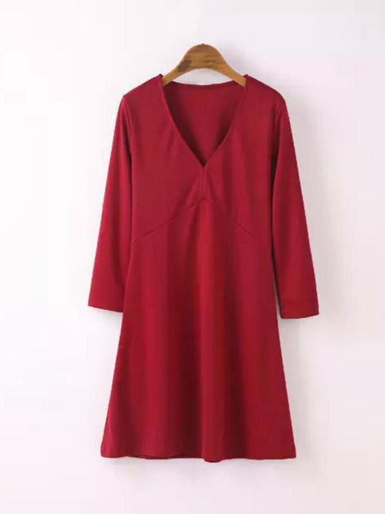 Ladies Red V-Neck Dresses