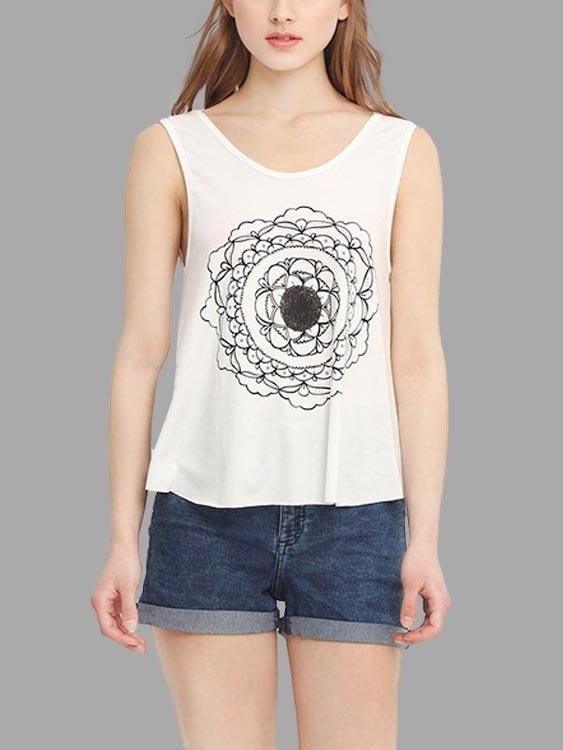 Casual Random Pattern Round Neck Cami Top