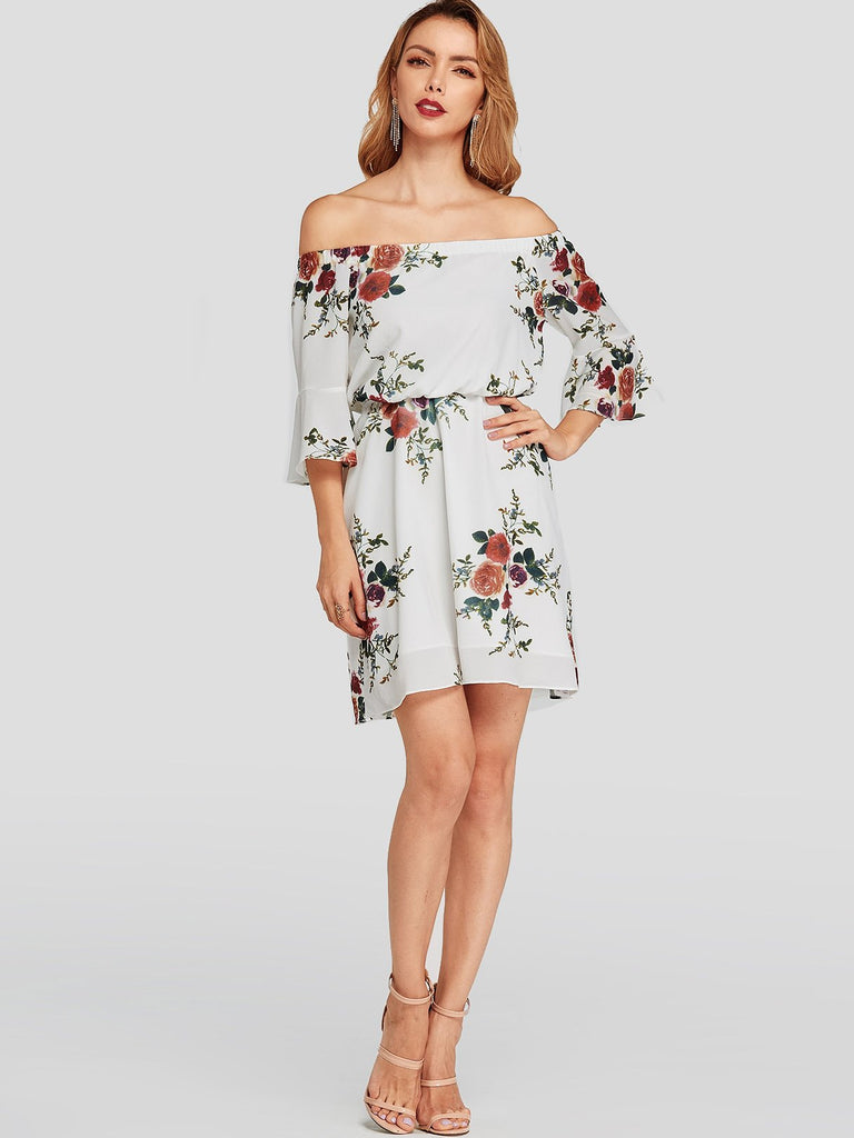 Womens White Floral Dresses