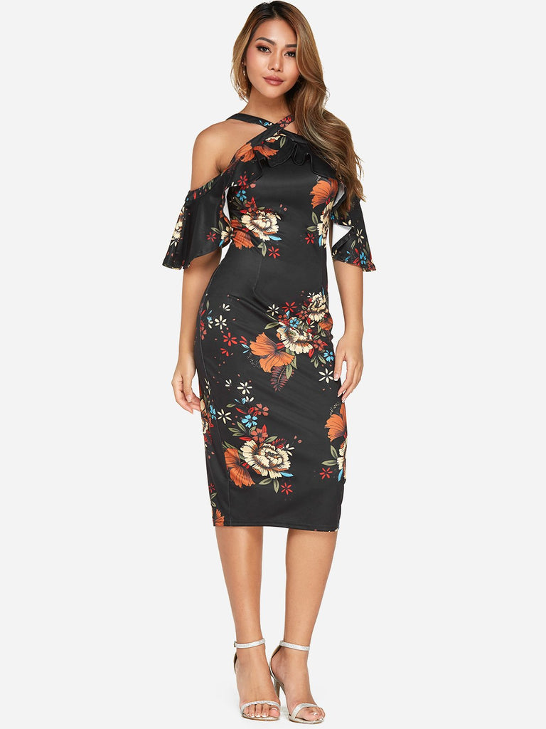 Ladies Black Floral Dresses