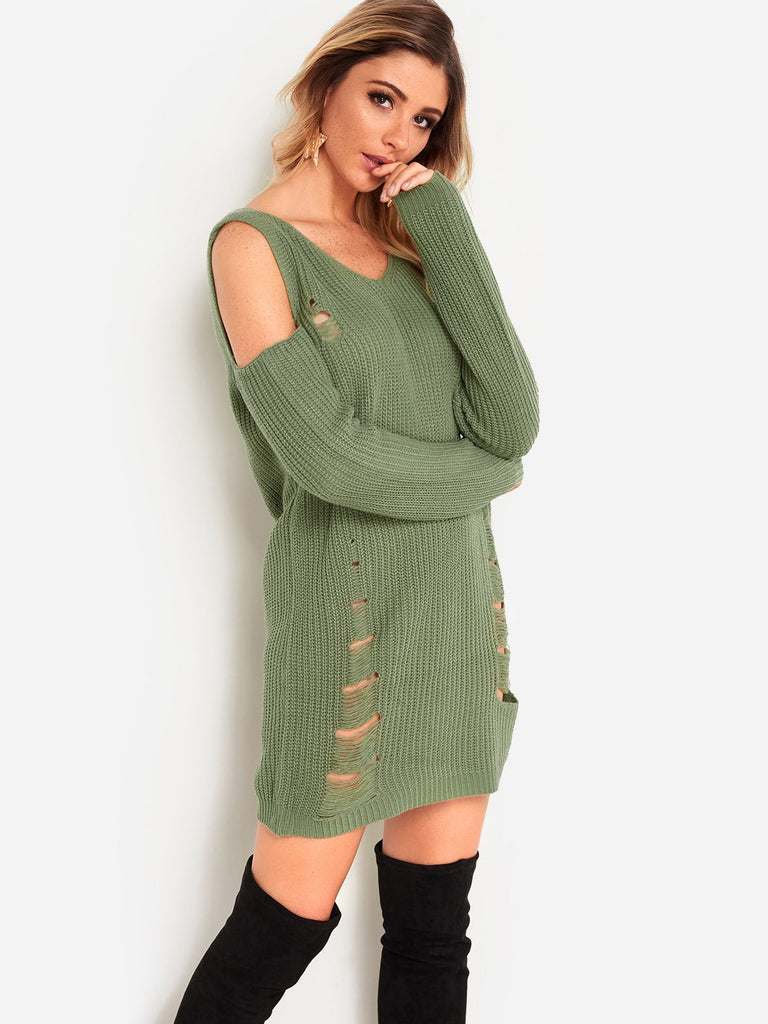 Ladies Green V-Neck Dresses