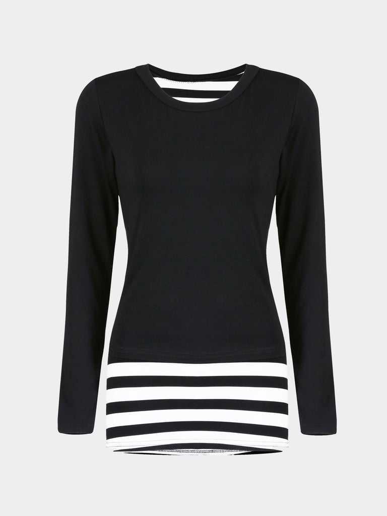 Stripe Long Sleeve Black Top