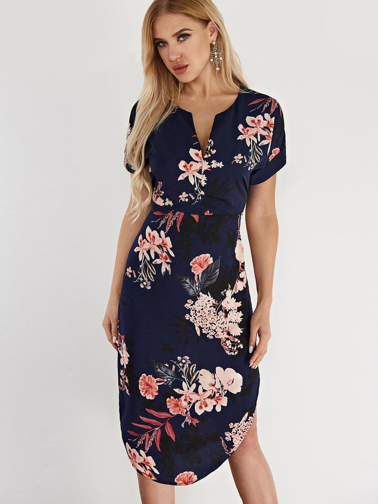 Ladies Navy Floral Dresses