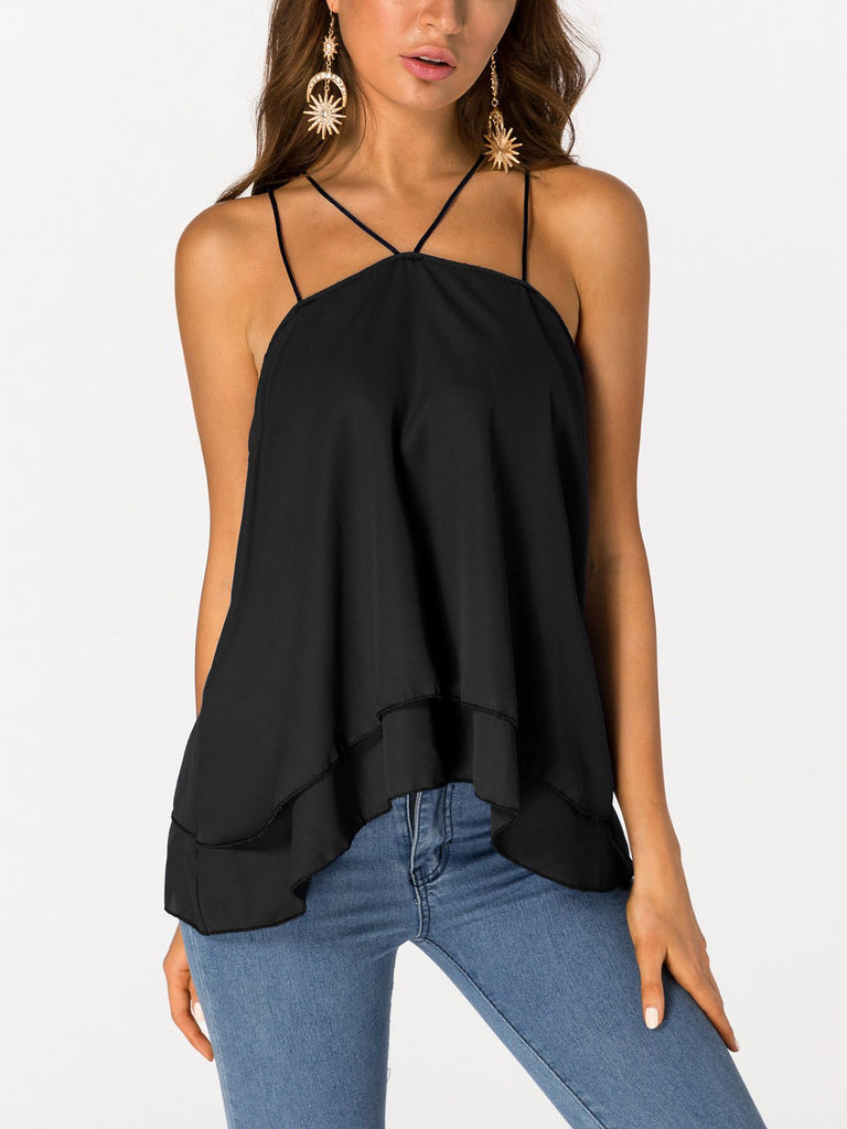 Tiered Sleeveless Black Camis