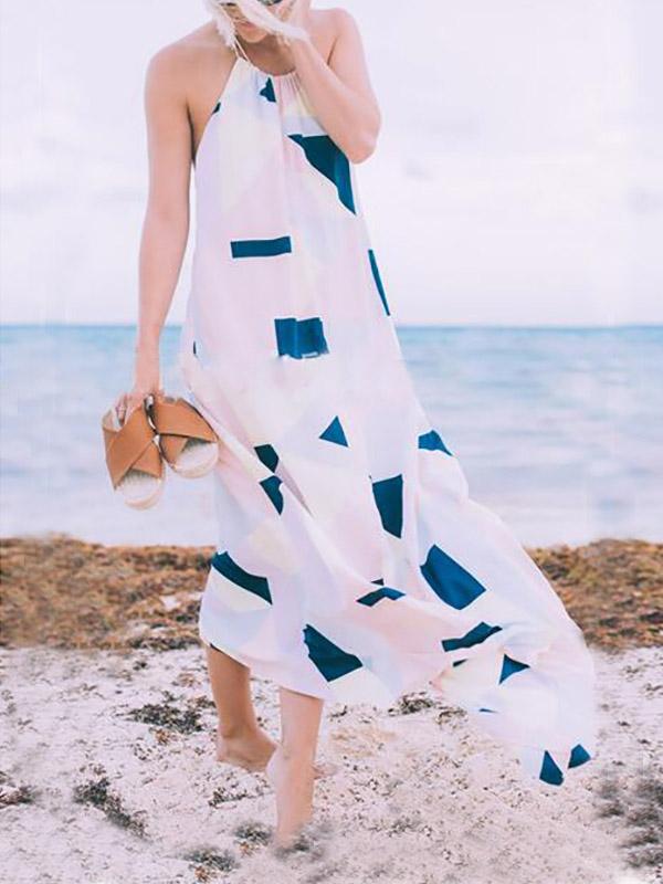 Halter Sleeveless Geometrical Maxi Dress