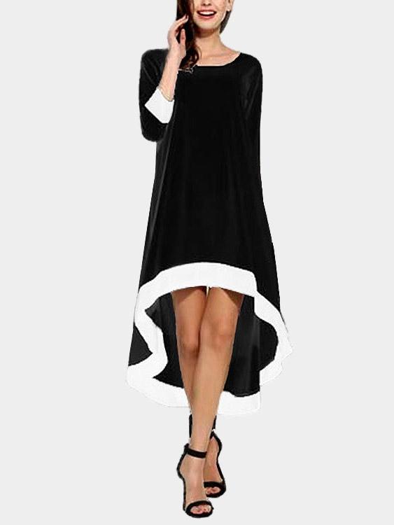 Black Square Neck 3/4 Length Sleeve Irregular Hem Sexy Dress