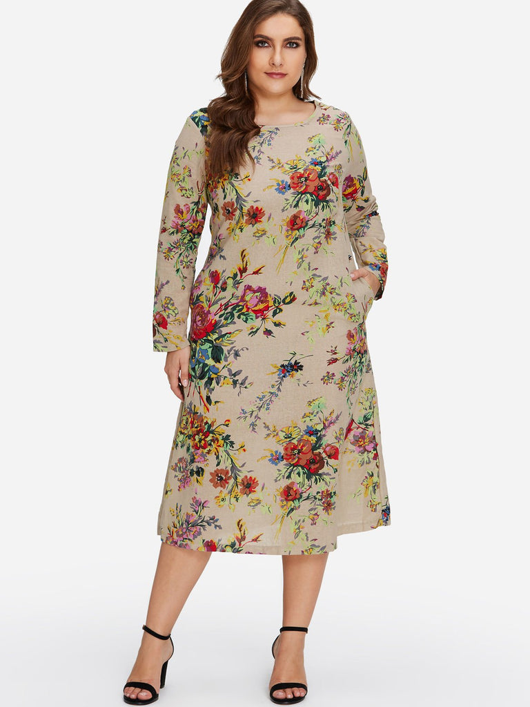 Plus Size Floral Dresses With Sleeves