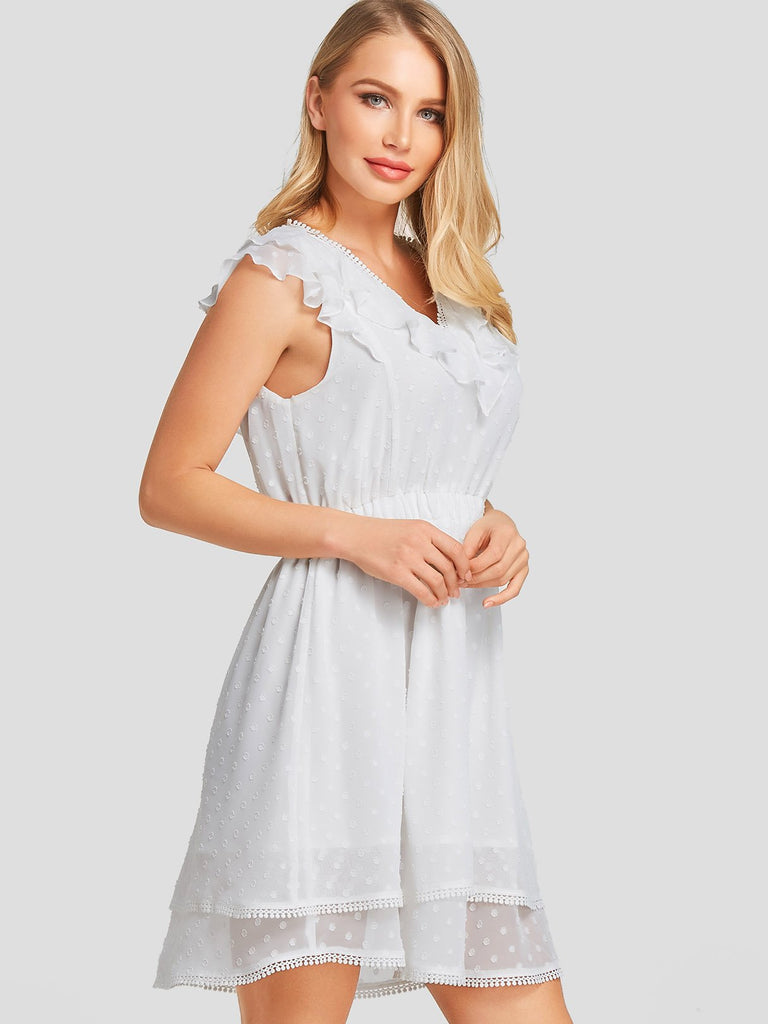 Ladies White V-Neck Dresses