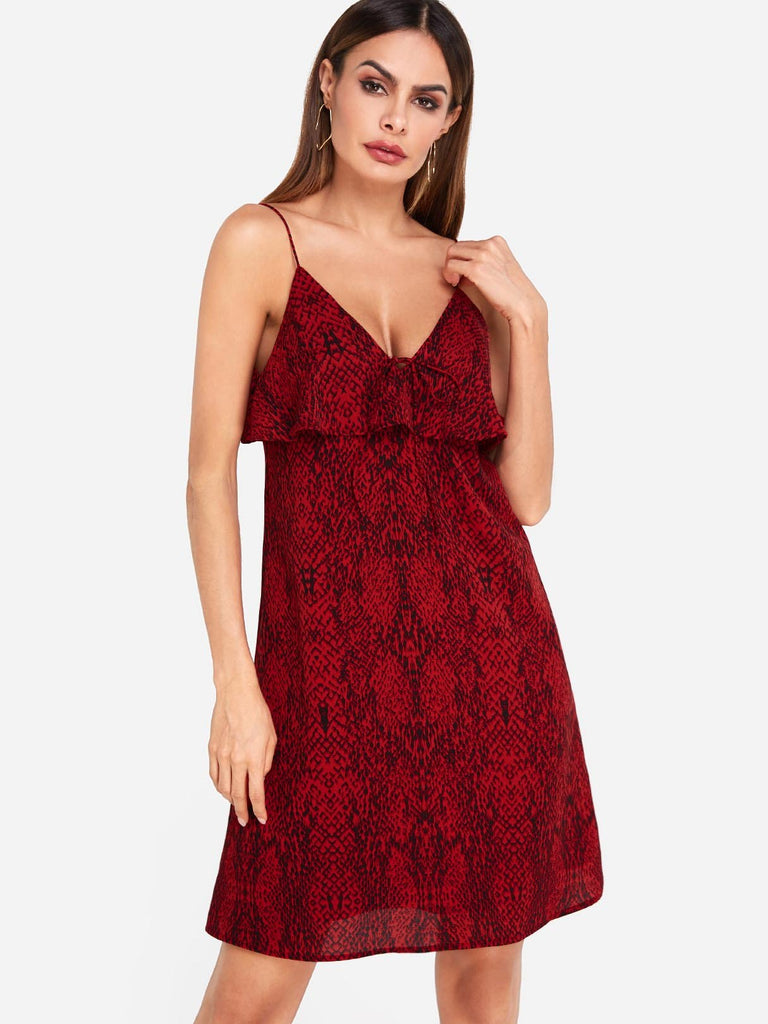 Red Sleeveless Snake Spaghetti Strap Casual Dresses