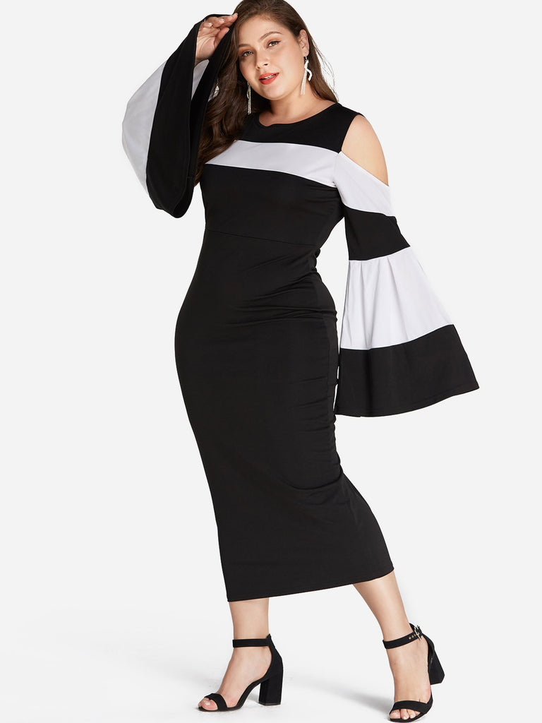 Ladies Color Block Plus Size Dresses