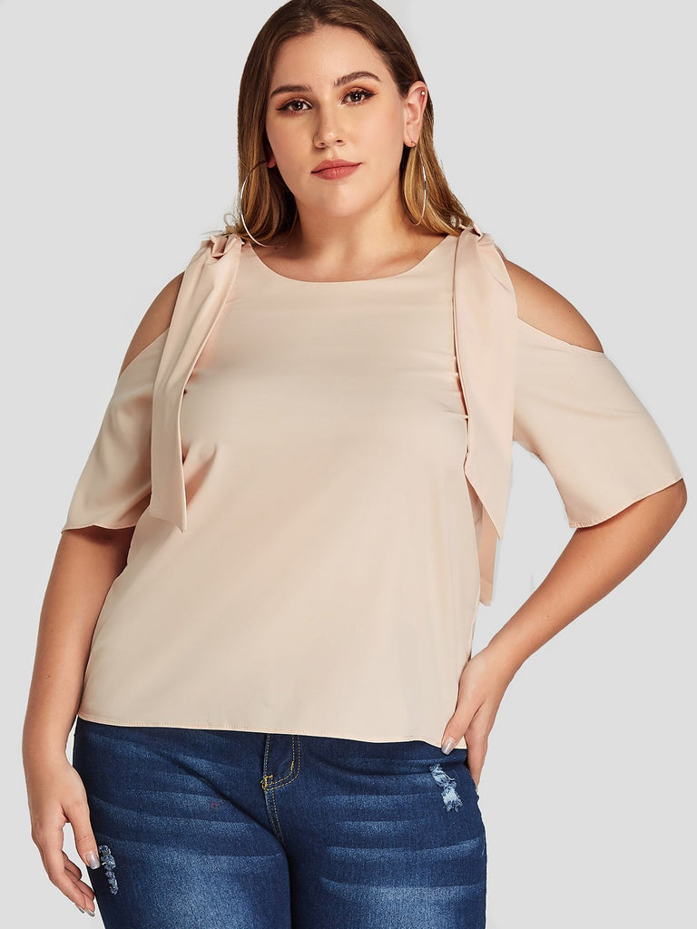 Round Neck Short Sleeve Nude Plus Size Tops