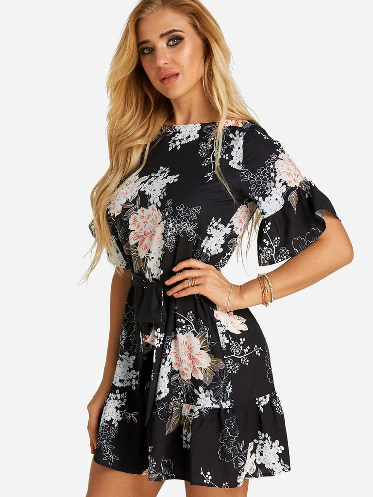 Ladies Black Floral Dresses