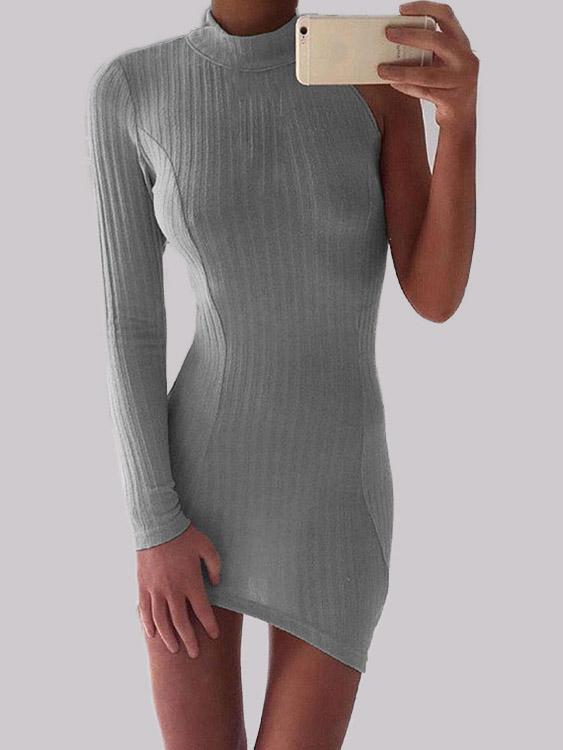 Grey Crew Neck Long Sleeve Plain Irregular Hem Dresses